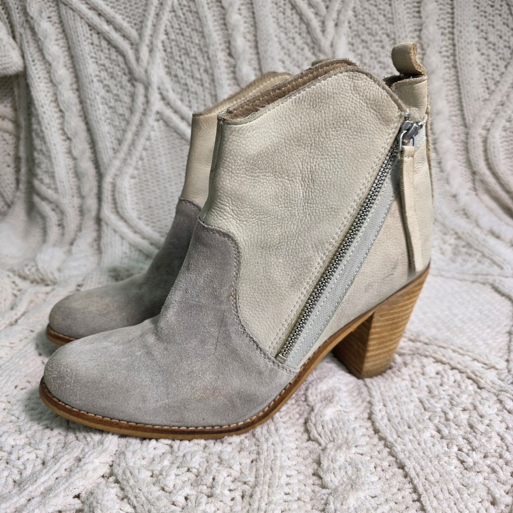 Diba True Dual Zip Leather Suede Ankle Boots Western‎ Gray Womens 9 Good